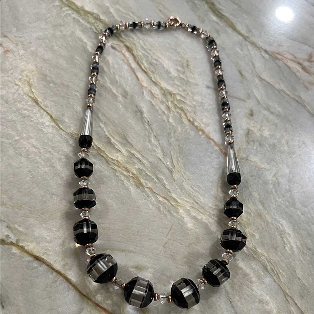 Simmons art deco Black and Silver Beaded Necklace